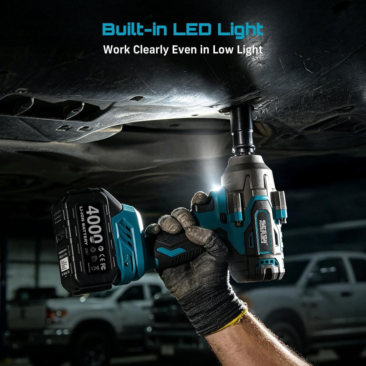 Seesii 1000N.m (738ft-lbs) Cordless Impact Wrench High Torque,1/2&Prime; Brushless Imp