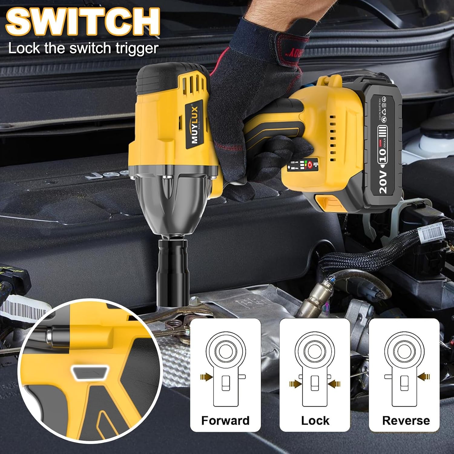 4.0Ah Battery Cordless Impact Wrench, Brushless 1/2 Impact Gun, 320Ft-lbs(430N.m