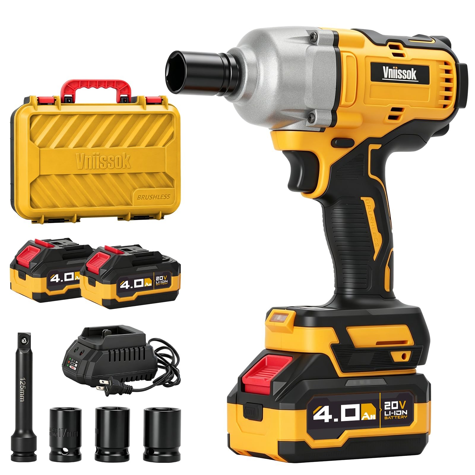 Cordless Impact Wrench 900Ft lbs (1200N m) 1/2 Brushless Impact Gun with 2x