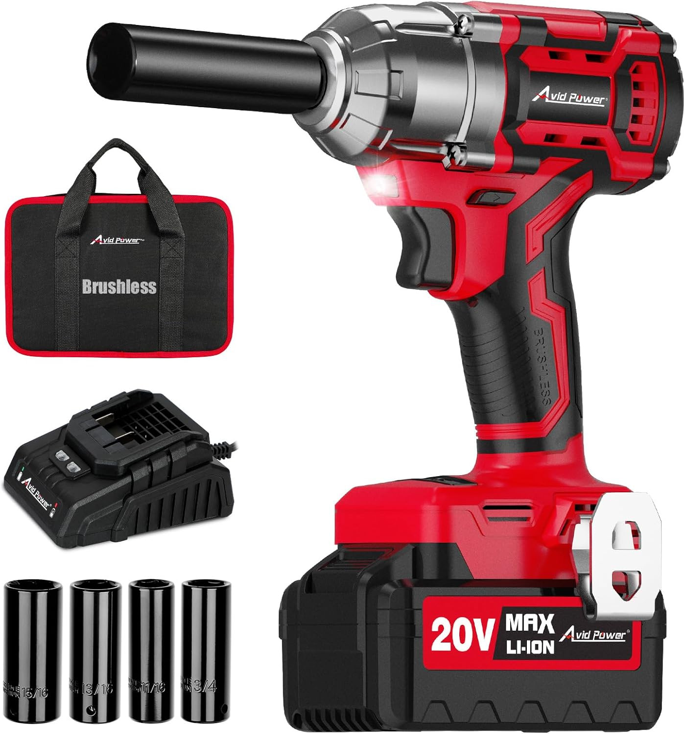 1/2 Impact Wrench Brushless, 20V Cordless Impact Gun W/ 3 Variable Speeds, Max T