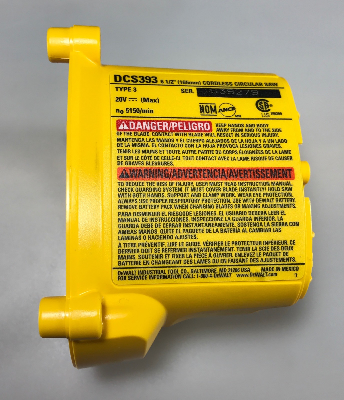 Dewalt DCS393 6 1/2 Cordless Circular Saw 20v Motor Cover