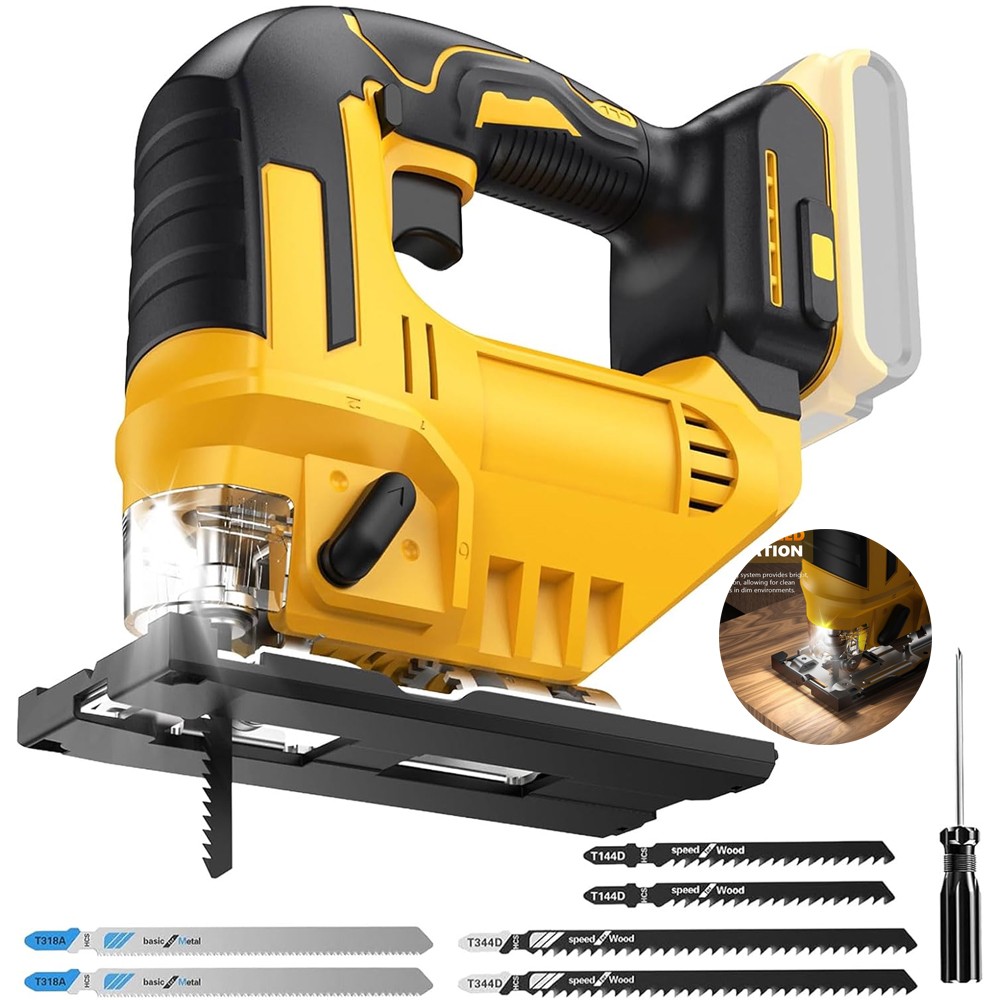 Cordless Jig Saw for Dewalt 20V Battery, Brushless Jig Saw with LED Work Light