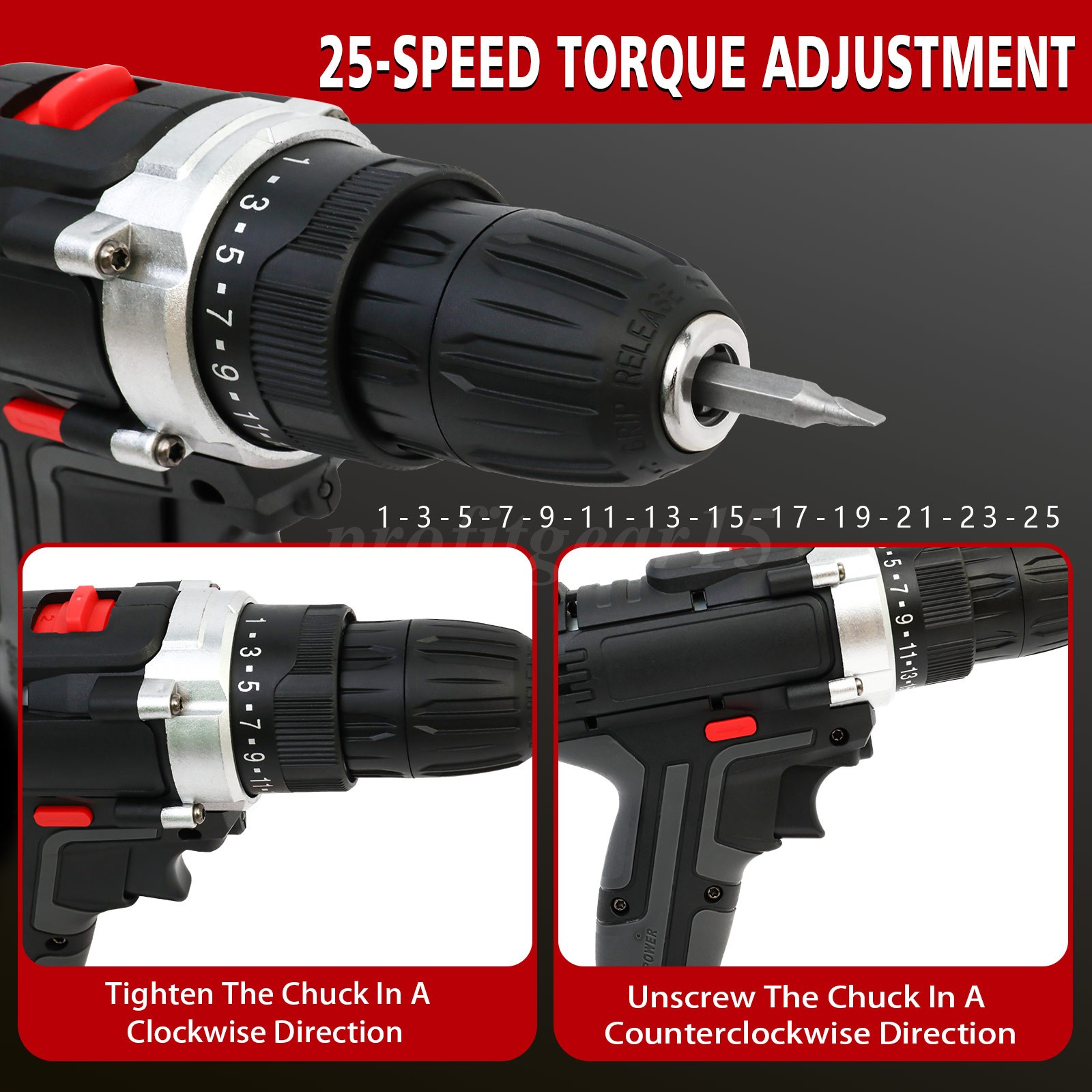 21V Electric Hammer Drill Cordless Impact Driver Combo Kit W/2 Batteries&Charger