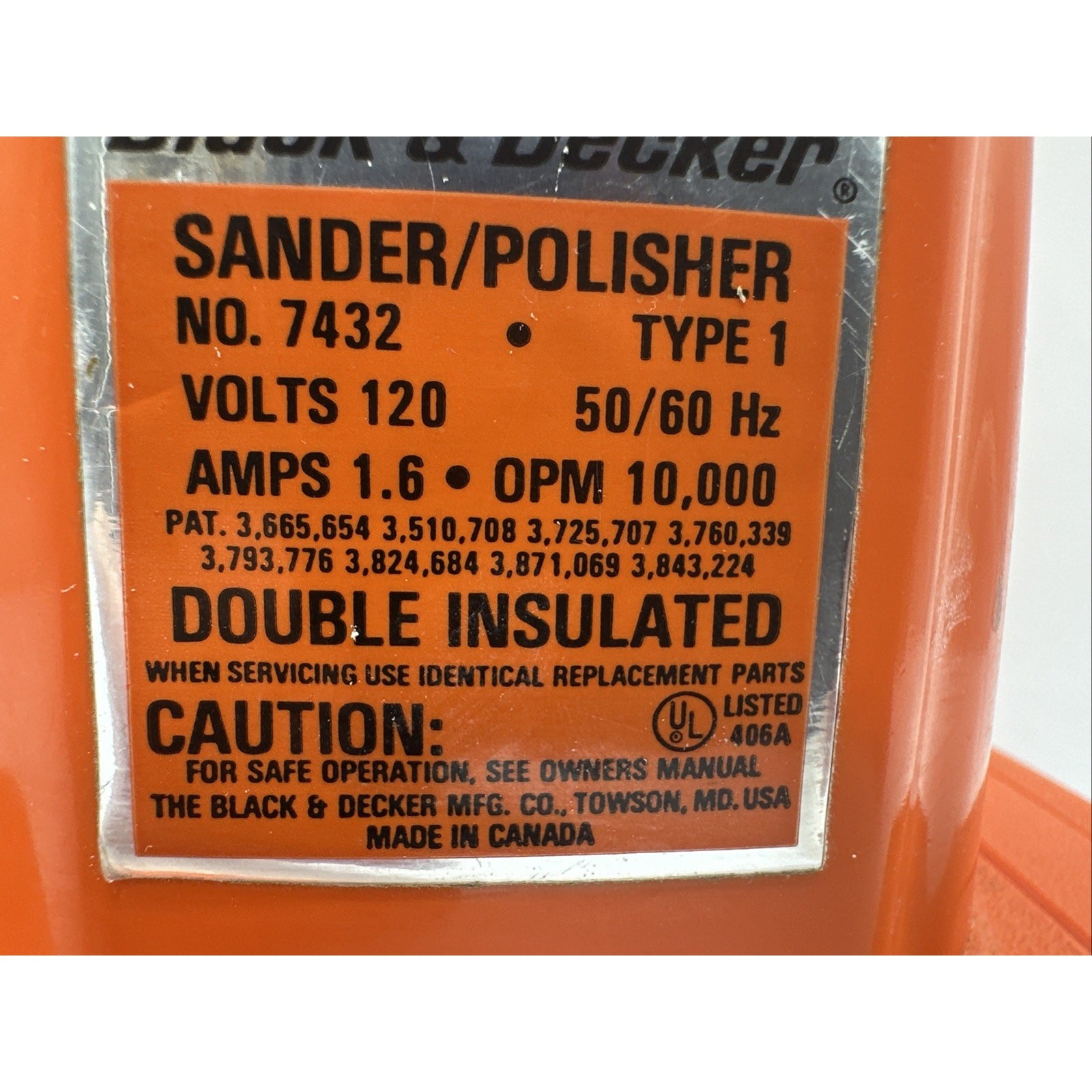 Vintage Black & Decker No. 7432 Sander / Polisher – Made in Canada, Tested {140