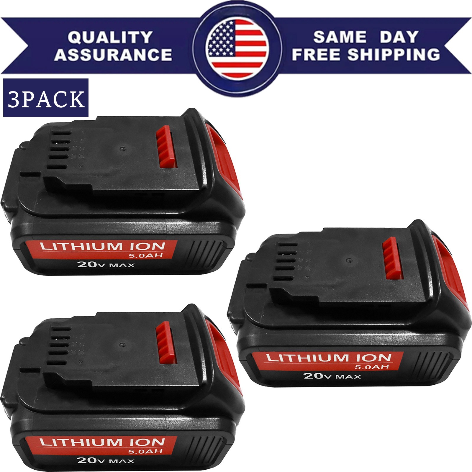 3Pack 20V 5.0AH Lithium Ion Battery For DeWalt 20 Volt Max DCB205 DCB200 DCB204