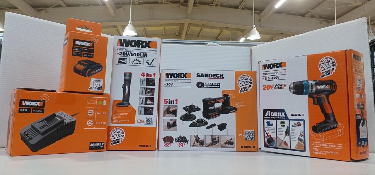 WORX 20V Drill WX178L.91 Sander WX820L.9 Light WX027L.9 Charger WA3881 Japan