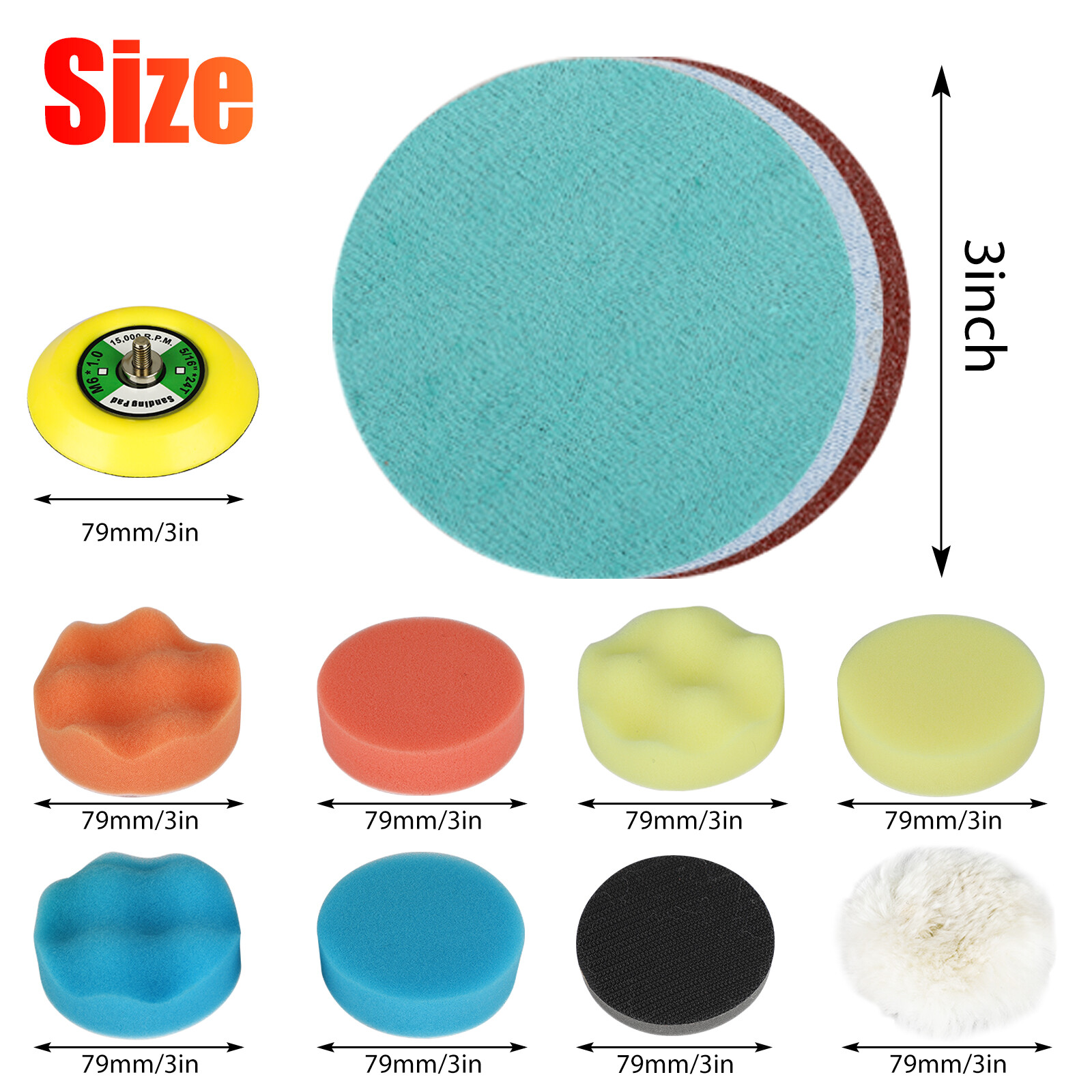 132Pcs 3&Prime; Sanding Discs Foam Buffering Sponge Pad Sander Paper + Drill Adapter