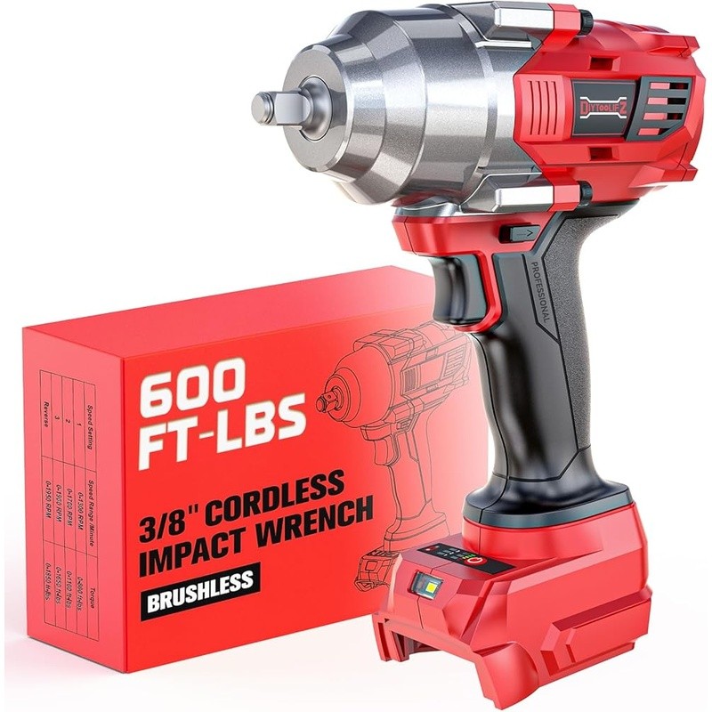 Cordless Impact Wrench 3/8 Inch Torque Brushless Auto-Stop LED Light