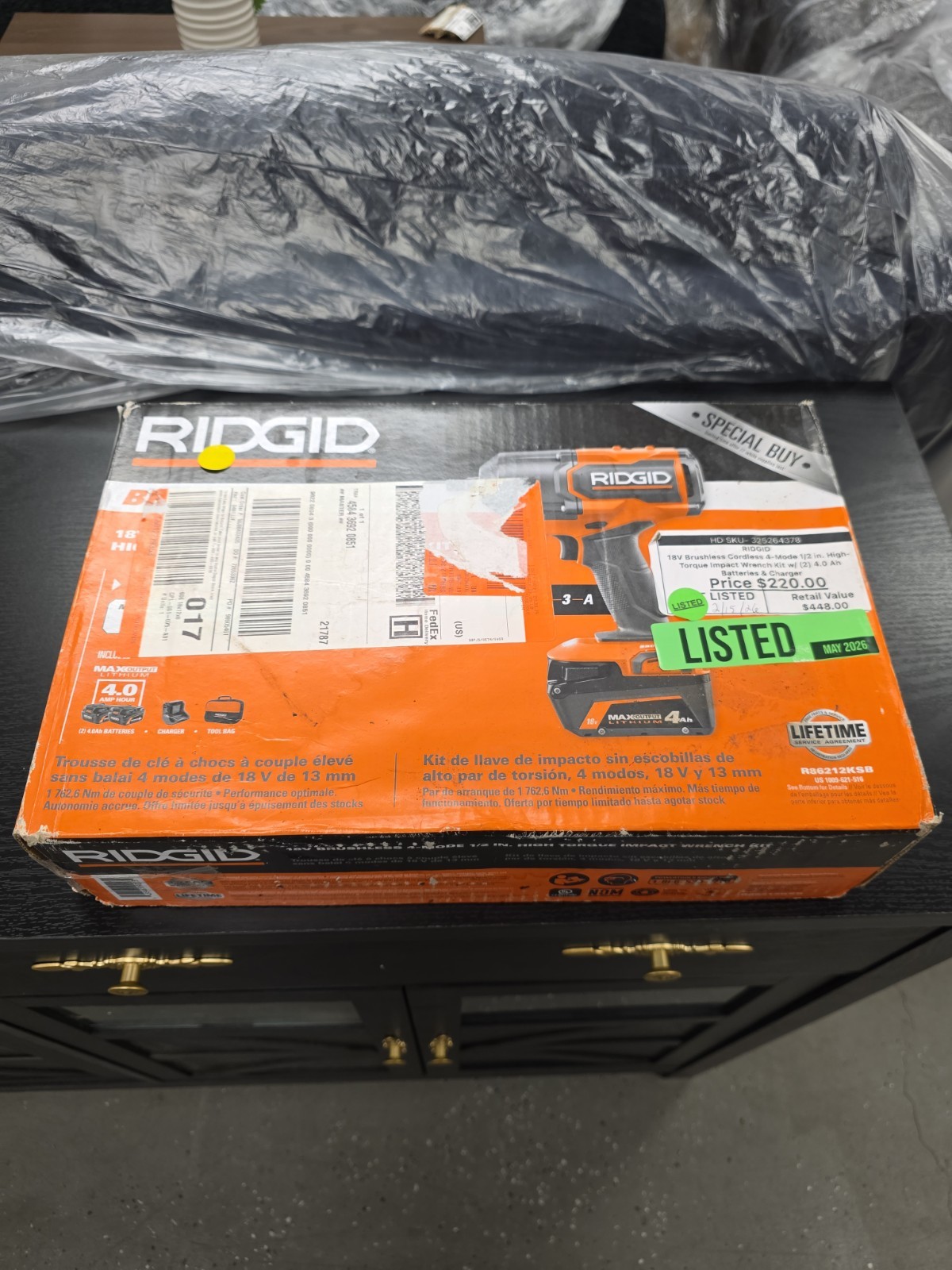 RIDGID 18V Brushless 4-Mode 1/2 in. High-Torque Impact Wrench Kit Two (2) 4.0