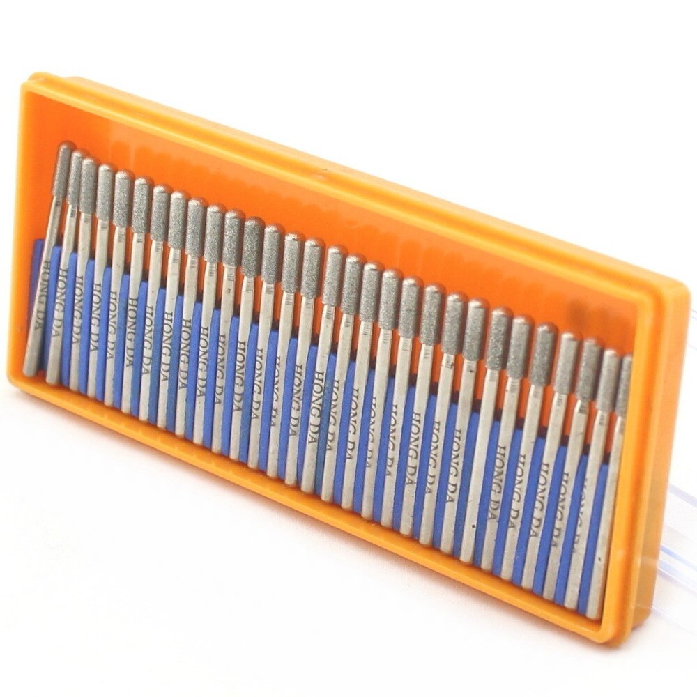 30Pcs Diamond Grinding Head Cylindrical Ball Nose 1.5-3.5mm Engraving Bits Burrs
