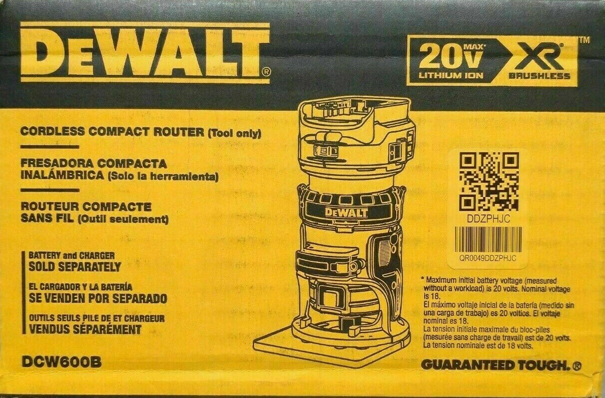 DeWALT 20V MAX* XR BRUSHLESS CORDLESS COMPACT ROUTER DCW600B NEW