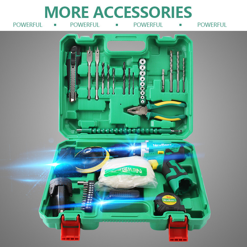 12V Cordless Impact Drill Kit 2 Batteries Hammer Function Pliers Knife Home Set