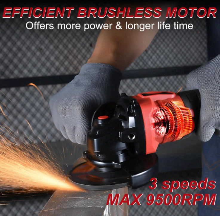 Cordless 4-1/2&Prime; Angle Grinder, 21V Brushless Kit w/ 2 Batteries & Charger