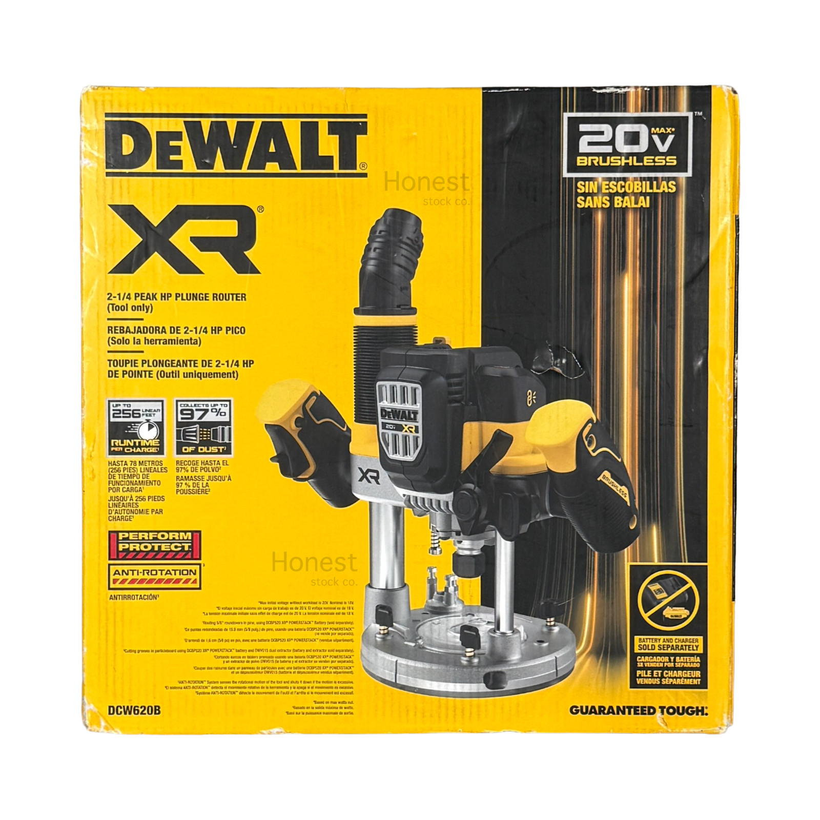 DEWALT 20V MAX XR 2-1/4 Peak HP Brushless Cordless Plunge Router DCW620B