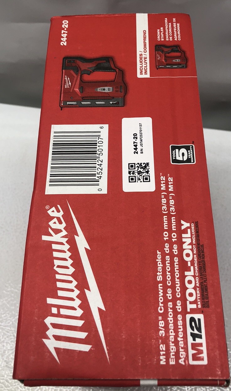 Milwaukee 2447-20 M12 12V Cordless 3/8&Prime; Lithium-Ion Crown Stapler, Bare Tool