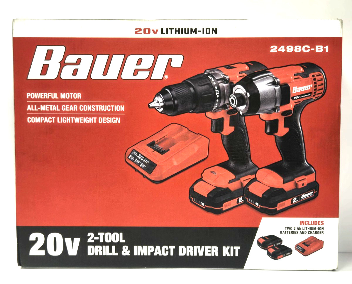 Bauer 2498C B1 20V 2 Tool Drill & Impact Driver Kit 1.5 Ah Battery Brushless