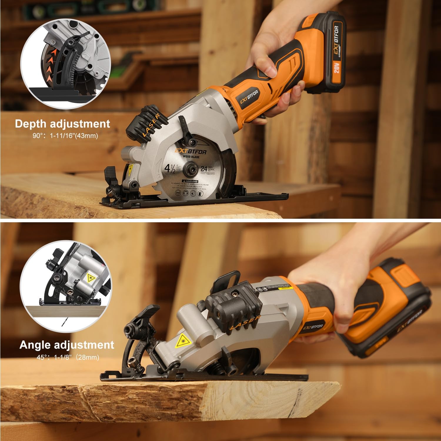 Extbtfor Circular Saw,4-1/2&Prime; Mini Circular Saw Cordless with 2.0A Battery, Po…