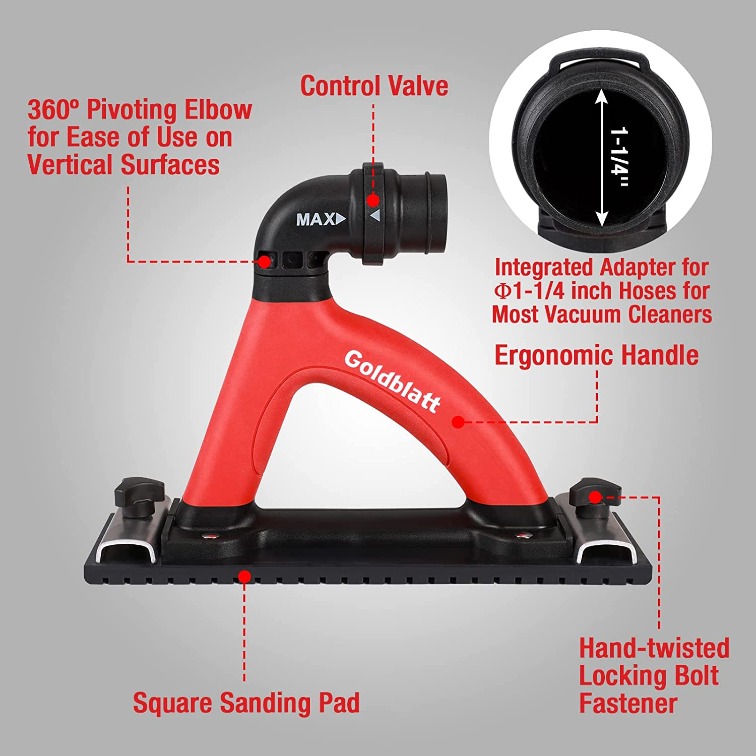 Dust Free Hand Sander, Dustless Drywall Vacuum Sander, with 6.5 Ft Hose, Sanding