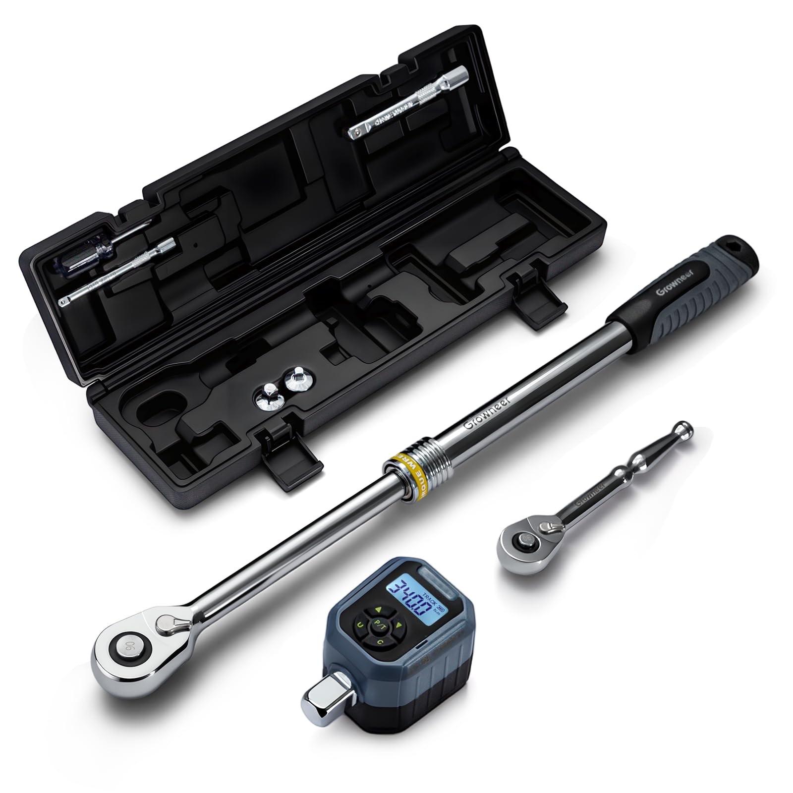 Torque Wrench 1/2in Drive 7.3-250.8 ft-lbs 90 Tooth Digital Adapter LED Buzzer
