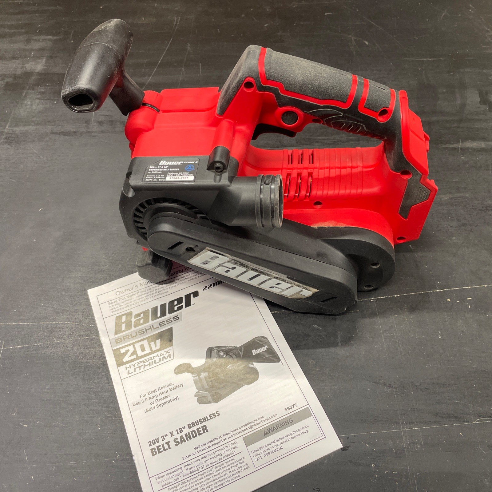 Bauer 20V Brushless Belt Sander, Li-Ion, 3&Prime; x 18&Prime;, Tool Only 22106C-B