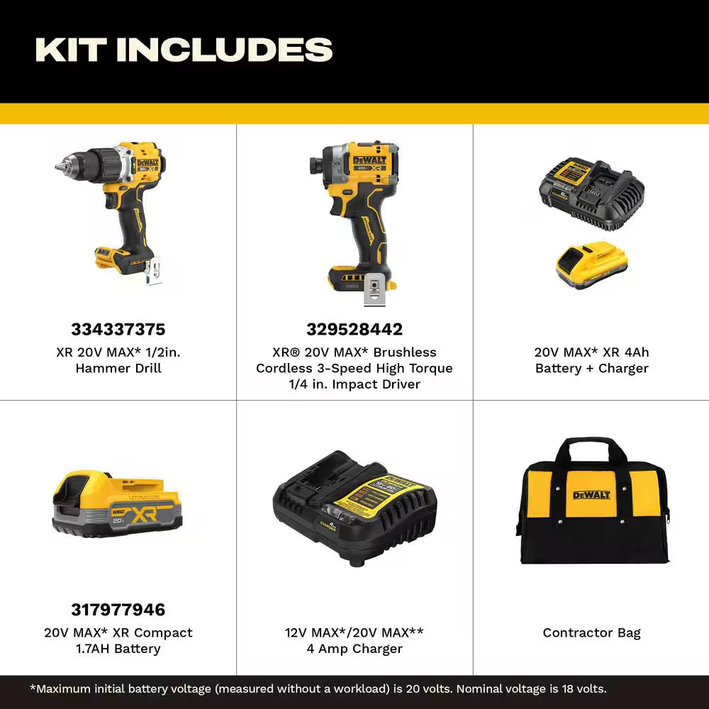 20V XR Lithium-Ion Cordless 2-Tool Combo Kit with 4.0 Ah and 1.7 Ah Batteries an