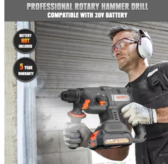 Mellif Pro Brushless Rotary Hammer Drill for Dewalt 20V Max Battery 4 Modes