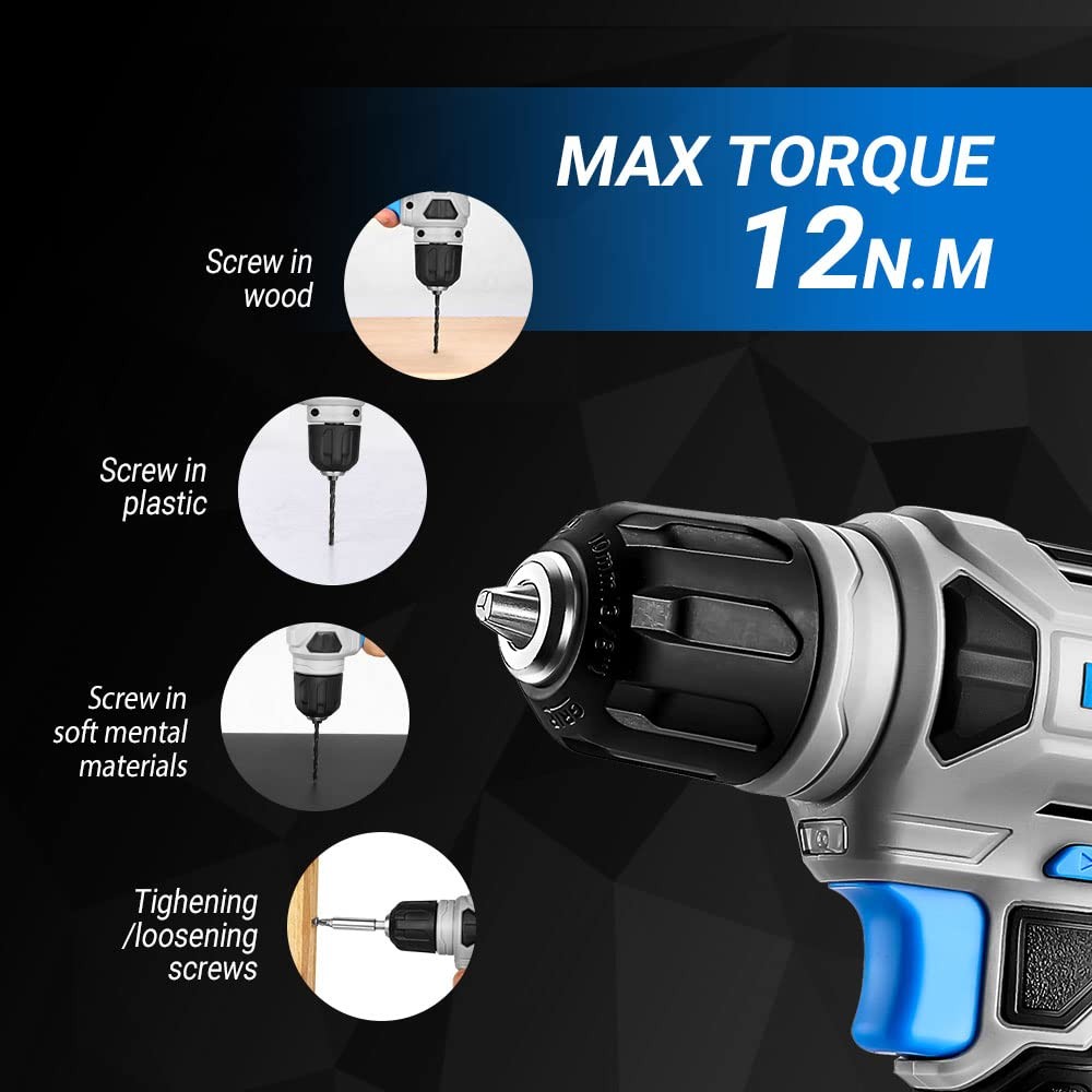 DEKOPRO 8V Cordless Drill, Drill Set with 3/8Keyless Chuck, Built-in LED 42Pcs