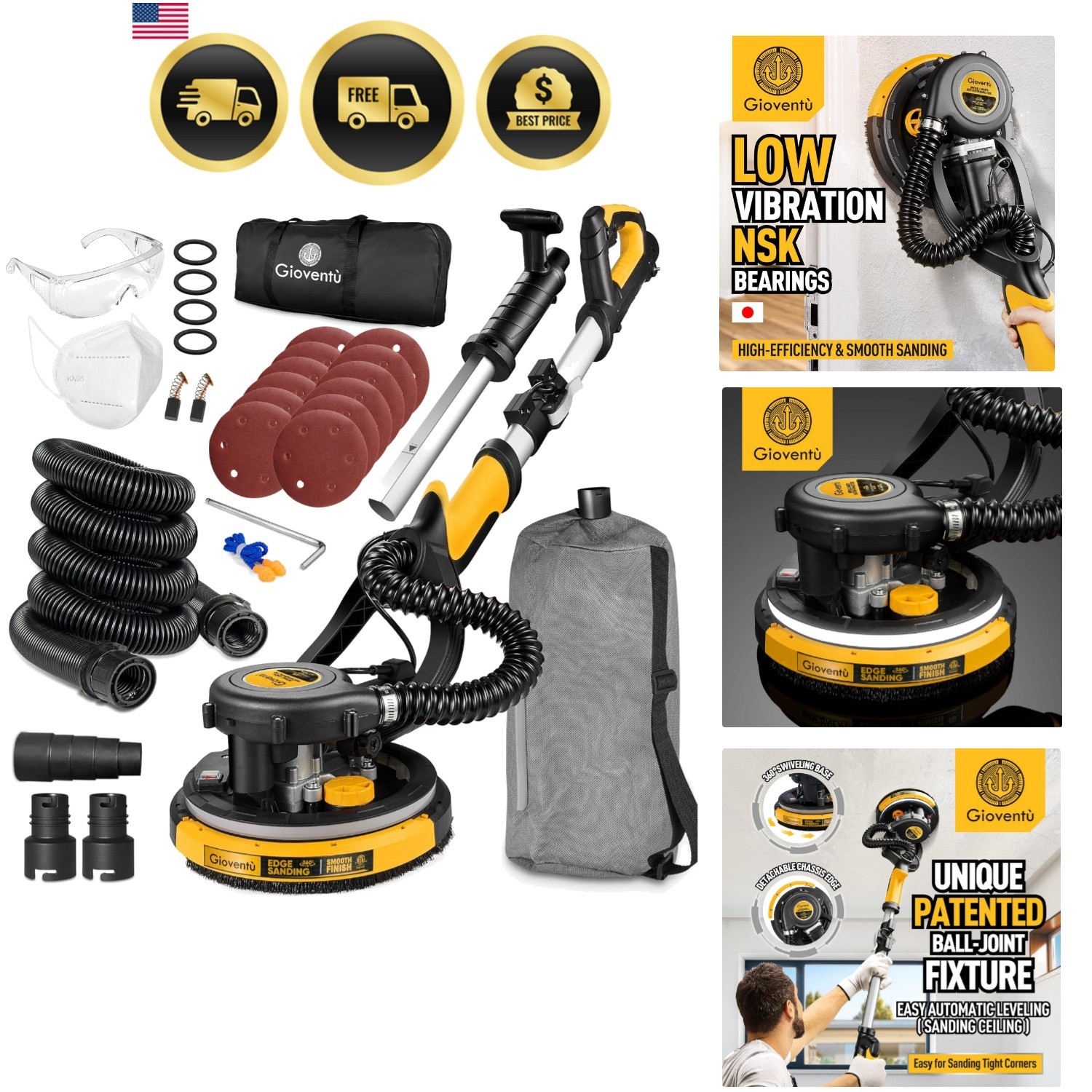 Drywall Sander, 780W Powerful Electric Drywall Sander with Vacuum Attachment,…