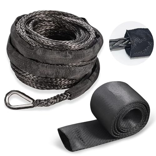Winch Rope Protector, Universal Polyester Winch Rope Sleeve Black 5cm x 1m