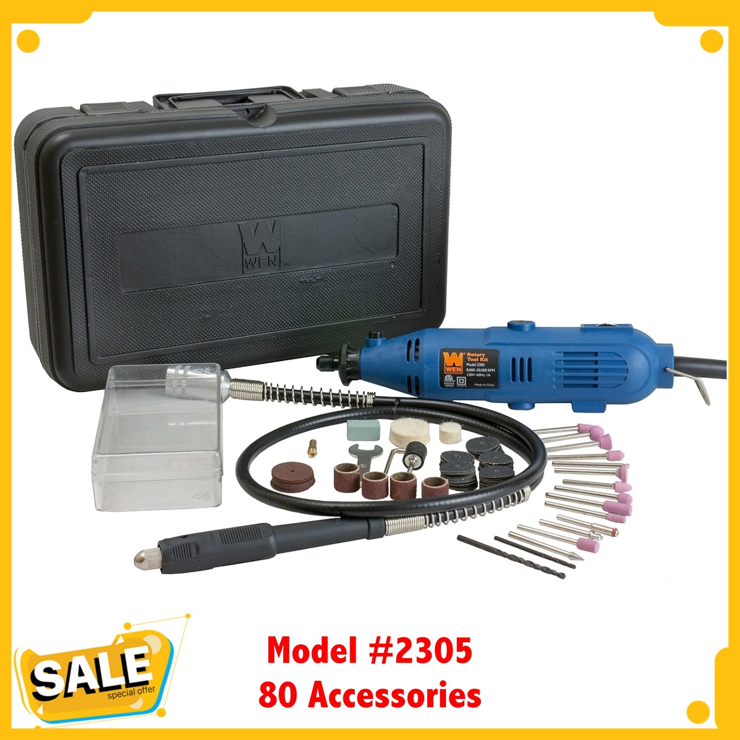WEN Variable Speed Rotary Tool Kit Dremel Rotary Grinder Cutter with Flex Shaft