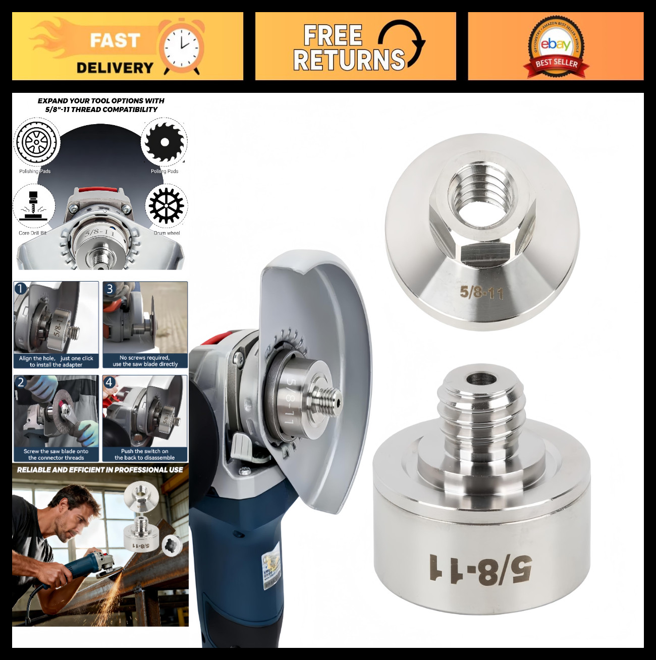 XLock to 5/8&Prime;-11 Thread Adapter Kit for Angle Grinder, Diamond Core Drill Bit +