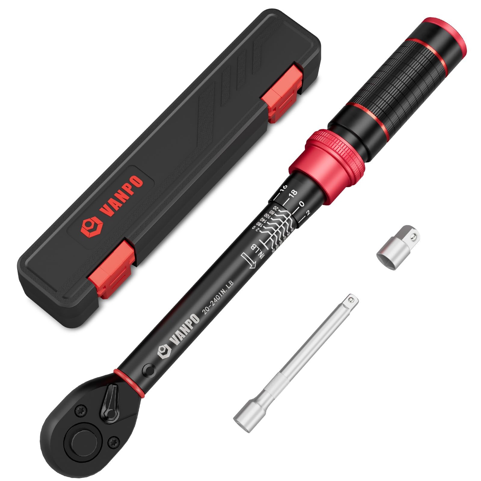 VANPO 1/4-inch Drive Click Torque 1/4-Inch(20-240 In.lb/2.3-27.1 Nm), Black