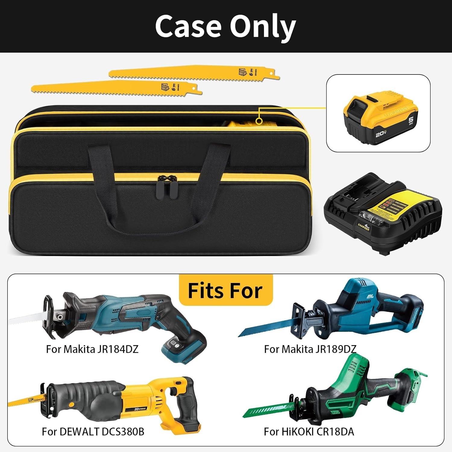 Reciprocating Saw Tool Bag for DEWALT DCS380B, DCS380P1 Battery, Case Only | wit