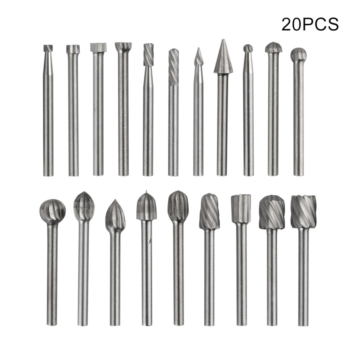 20Pcs HSS Carbide Drill Bits Set Grinder Shank Carving Burr Rotary Dremel Tools