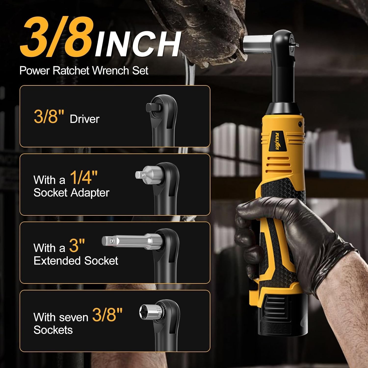 3/8&Prime; Cordless Electric Ratchet Wrench Set, 45Ft-lbs, Variable Speed | 550RPM,…