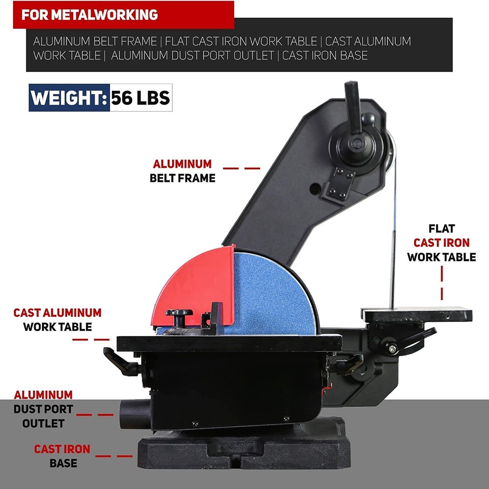 BUCKTOOL Dual-Speed 1″ x 42″ Belt Disc Sander Combo for Metalworking