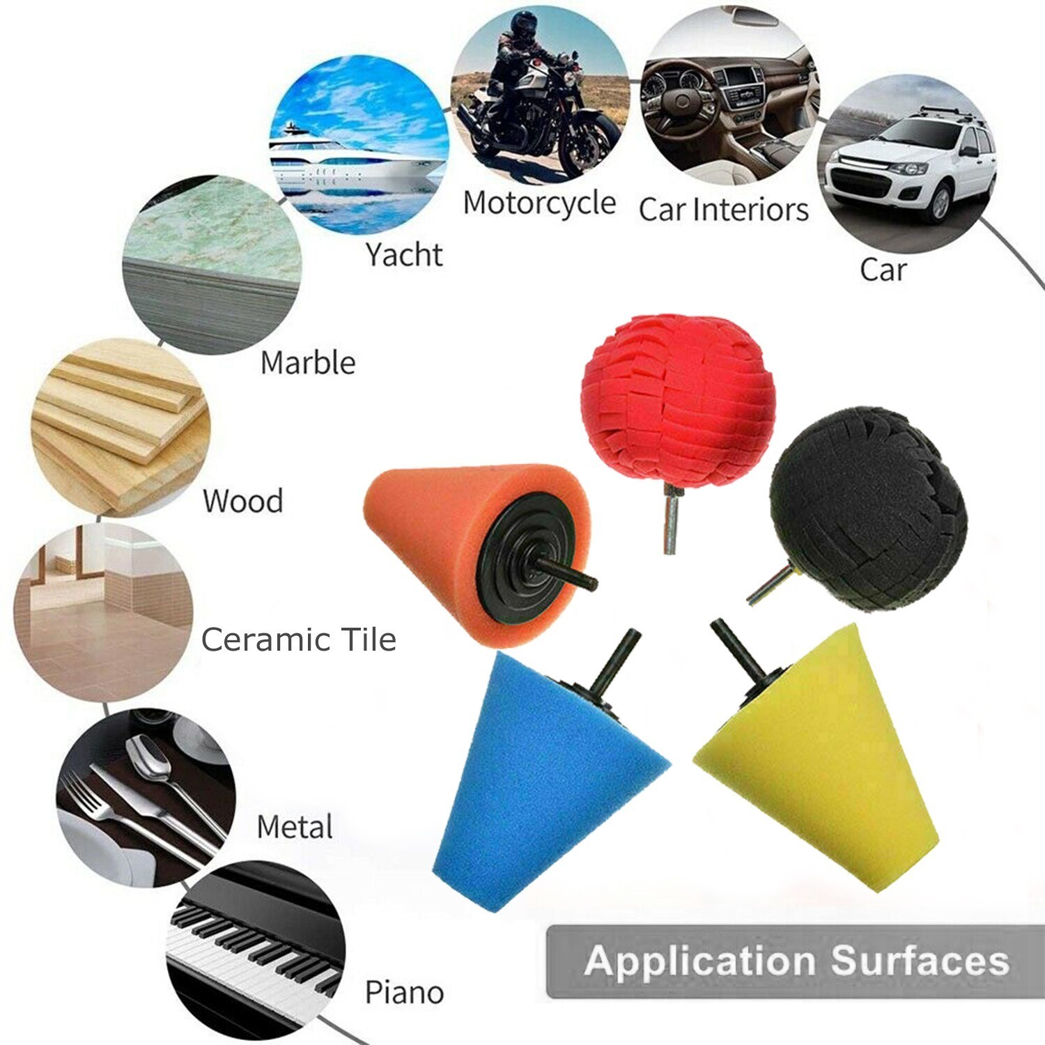 Foam Drill Polishing Cone Ball Pads Kit Car Hub Waxing Buffing Wheel Polisher 3&Prime;