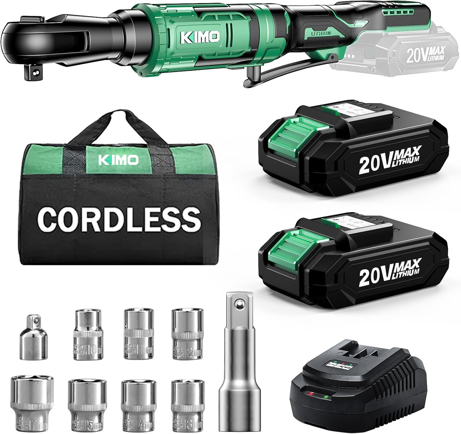 KIMO 20V Cordless Ratchet Wrench 1/2&Prime;, 74Ft-Lbs 400RPM Electric Ratchet Wrench S