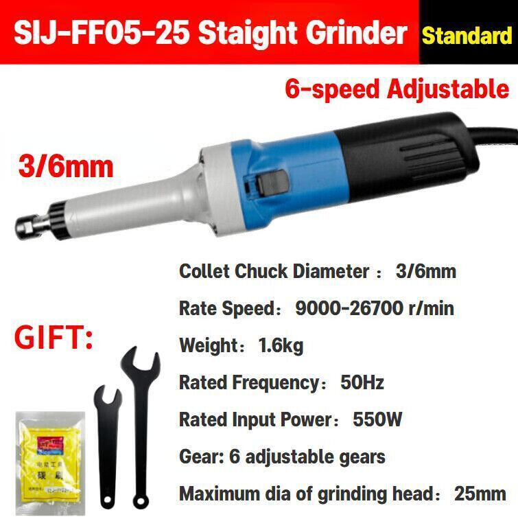 220V Electric Handheld Die Grinder Straight Grinding Machine 6-Speed Adjustable