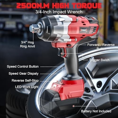 Cordless Impact Wrench 3/4&Prime; for Milwaukee 18V Battery, 1850Ft-Lbs(2500N.M) High