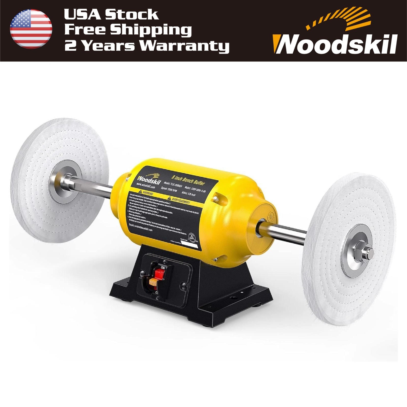 Woodskil 3/4 HP Bench Buffer Polisher, 4.8A 8 inch Jewelry Polishing Machine