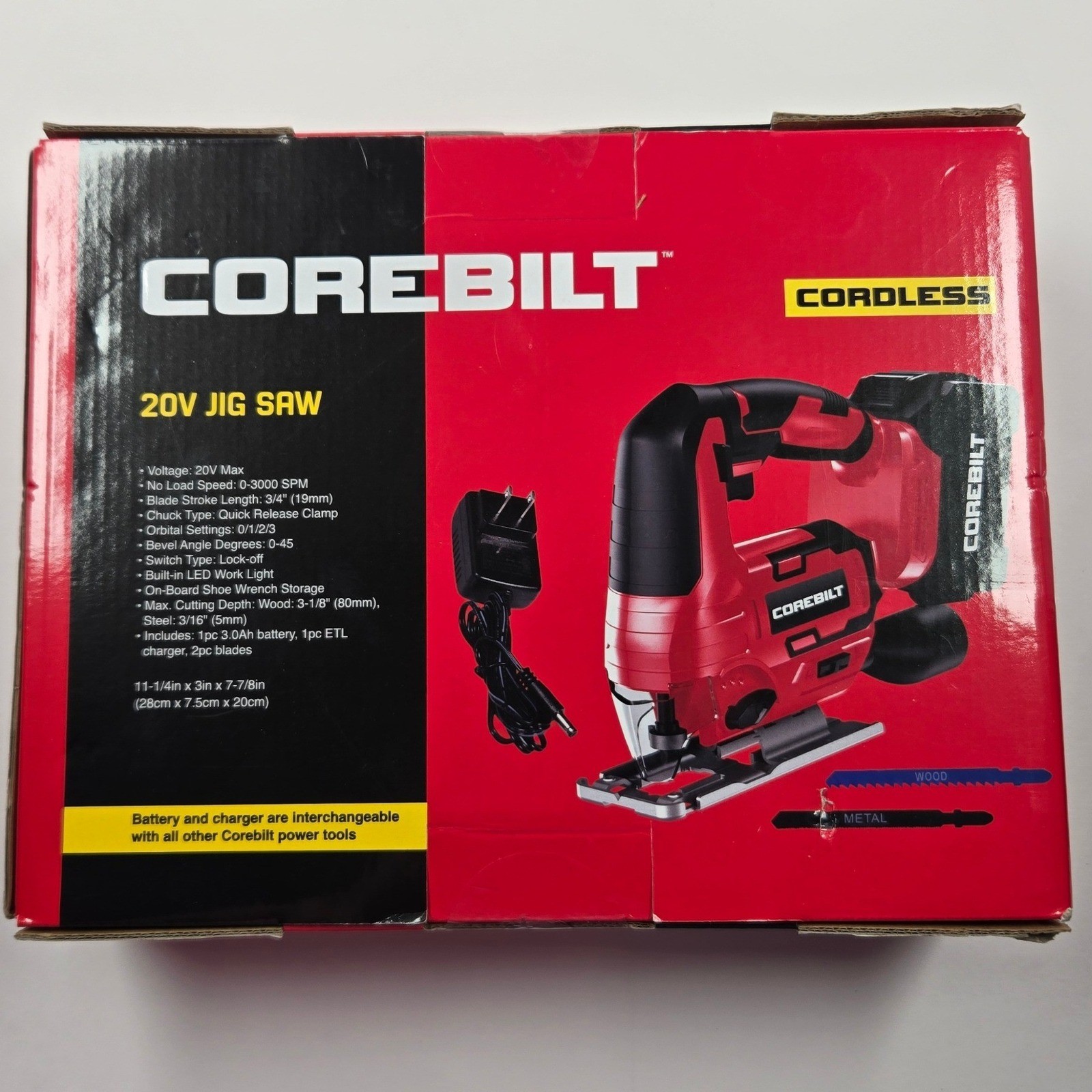 Corebilt 20V Max Cordless Jig Saw Kit with 3.0Ah Battery Charger and Blades