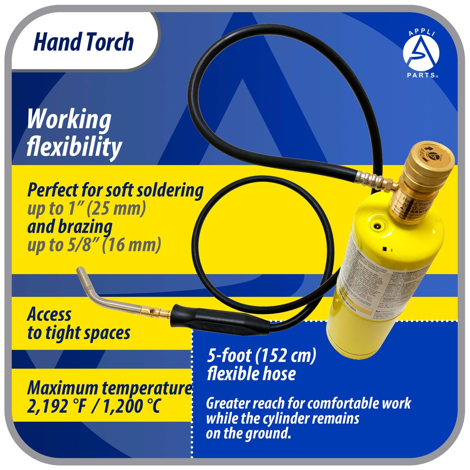Appli Parts APHT-3W single burner hand torch with 5 ft hose and handle for solde