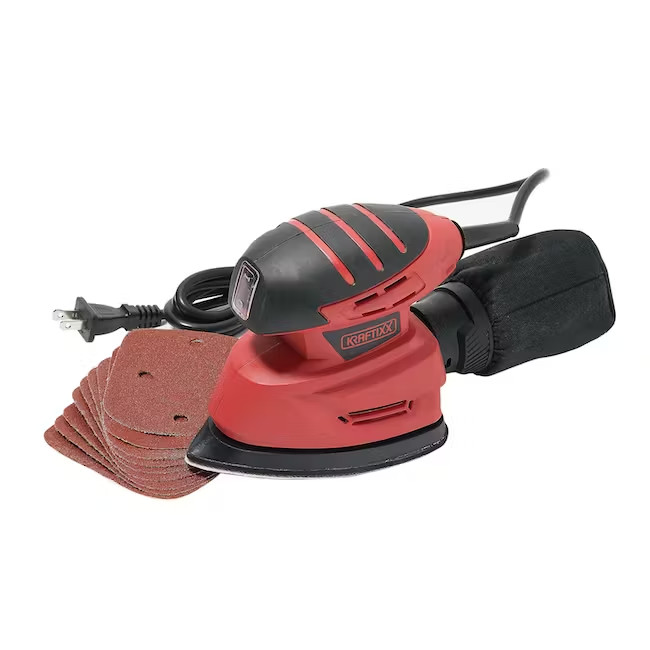 KRAFTIXX KF-300 RED ELECTRIC DETAIL SANDER W/BAG & PAPER – NEW