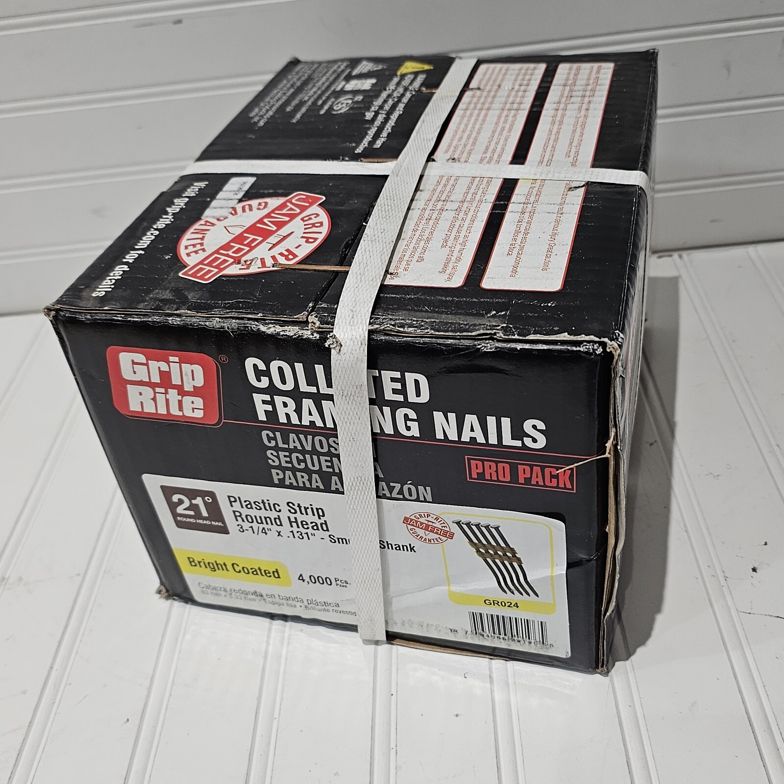 NEW Box 4000 Grip-Rite GR024 3-1/4&Prime; x.131 Smooth Shank Collated Gun Nails 21 Deg