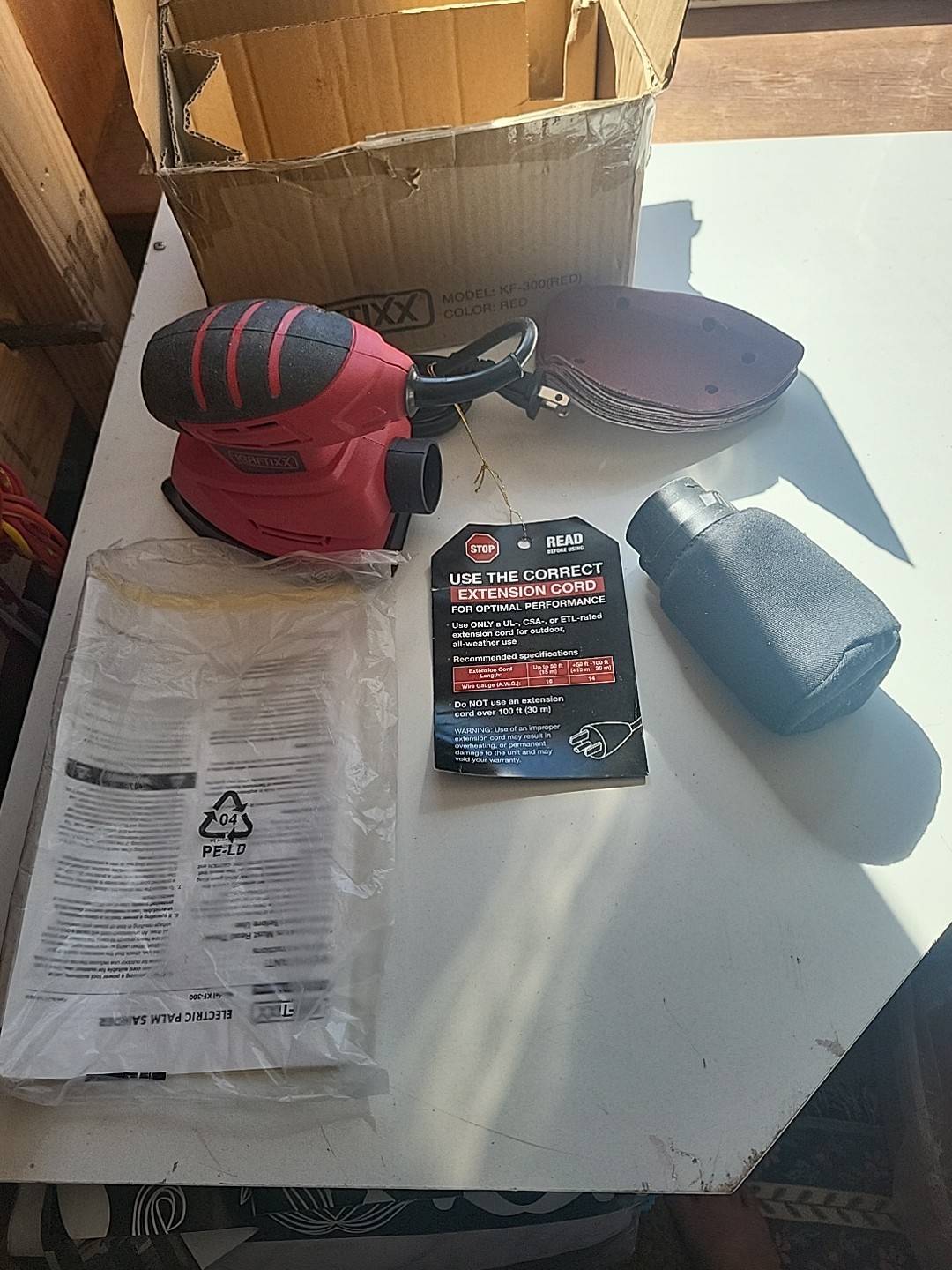 KRAFTIXX KF-300 RED ELECTRIC DETAIL SANDER W/BAG & PAPER – NEW OPEN BOX Shipsfre