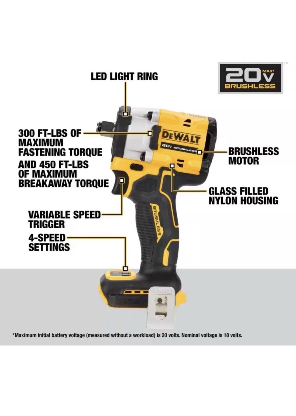 New Dewalt DCF921B 20V 1/2&Prime; Impact Wrench Brushless Atomic Hog Ring Kit 4.0ah