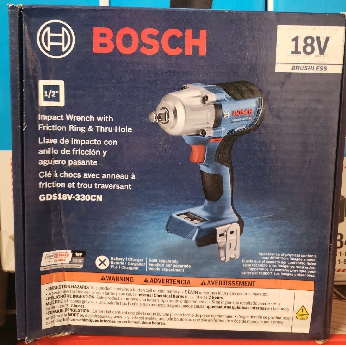Bosch 18V Brushless Impact Wrench 1/2&Prime; Square Drive – GDS18V-330CN – TOOL ONLY