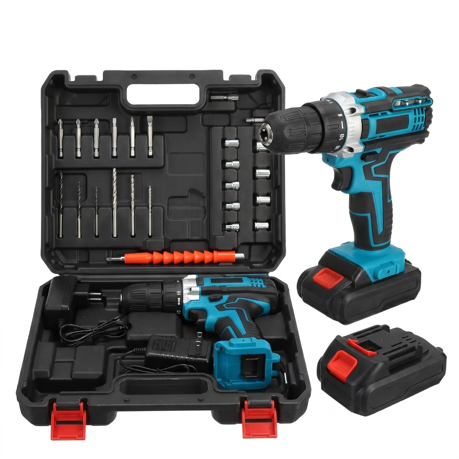 48V Cordless Drill Electric Screwdriver 3/8 Keyless Chuck Work Light