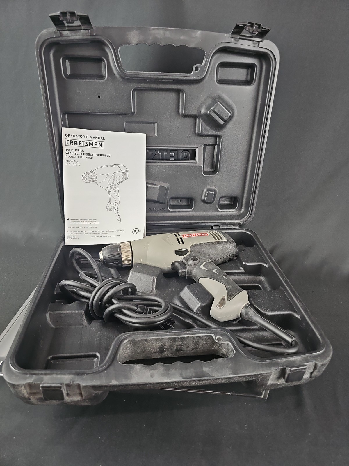 Craftsman 3/8&Prime; in 5.0 Amp Corded Drill 315.101070 with Hard Case, Tested Works